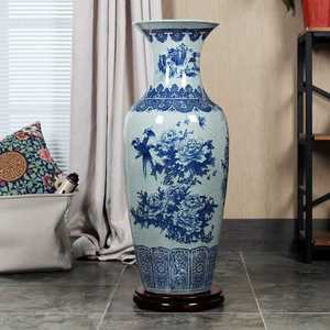 Vases hauts bleus et blancs, grands vases chinois en porcelaine pour décorations de la maison - Product Image 6