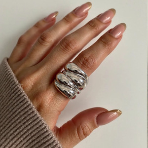 Titanium Steel Open <b>Ring</b> Wave Geometry Oval Shape For Women Jewelry Gift - Product Image 1