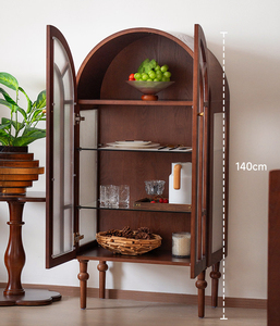 Vetrina ad Arco Antica Stile Mid-Century, Mobile Contenitore Retrò Francese in Legno Massello con Ante in <span class=keywords><strong>Vetro</strong></span>, Libreria Elegante per Soggiorno - Product Image 1