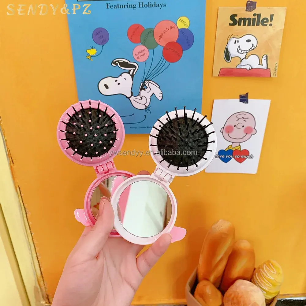 Creative Cartoon Girls Portable Flower Folding Round Hair Comb With Makeup Mirror hair straight comb For Kids