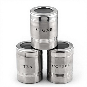 Recipiente transparente con caja de almacenamiento acanalada, conjunto de botes de cocina de Metal con forma redonda de Color plata y acero inoxidable - Product Image 1