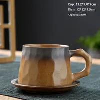 Ensemble de tasses à café en céramique rétro japonaise, service à thé en céramique grossière avec tasses et assiettes, adapté à l'utilisation dans les restaurants et les cafés