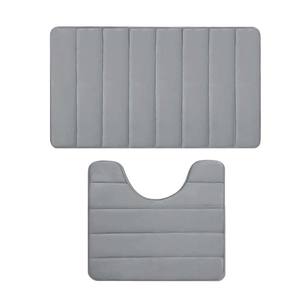 Ensemble de tapis de salle de bain en polaire corail, deux pièces, rayé, rectangulaire, facile à nettoyer, absorbant, pour usage domestique, hiver 2025 - Product Image 1