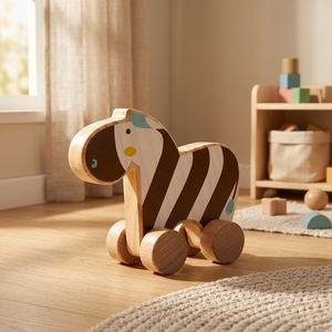 Marche-bébé en bois <span class=keywords><strong>Zèbre</strong></span> avec tambour, jouet à pousser, trotteur d'éveil pour l'apprentissage de la marche des tout-petits, blocs de construction - Product Image 3