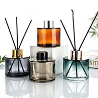 Diffuseurs d'huiles essentielles personnalisées, flacons en verre pour diffuseur d'air, 50 ml, 120 ml, 200 ml, flacon diffuseur en verre rond noir de luxe avec couvercles
