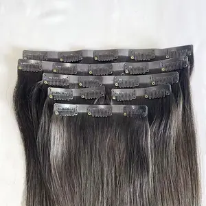 seamless clip in hair extensions natural black mongolian hair invisible clear PU layer clip-ins silky straight human hair wefts