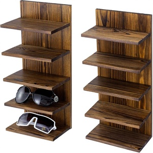 MyGift 5-Layer Modern Burnt <strong>Solid</strong> Wood Non-Folding Sunglasses Holder <strong>Rack</strong> Wall-Mounted Eyewear Display Stand - Product Image 1