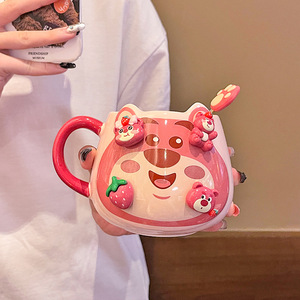 Tasse à café portable avec cuillère, motif dessin animé mignon, <span class=keywords><strong>lot</strong></span> de tasses en céramique, vente en gros, cadeaux promotionnels d'anniversaire pour enfants - Product Image 5