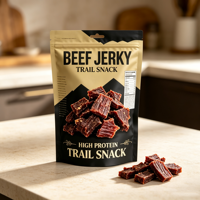 Sachets Doypack Personnalisés Imprimés Qualité Alimentaire avec Fenêtre pour Emballage de Bœuf Séché