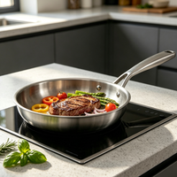 Poêle à frire et wok en acier inoxydable 3 couches de qualité supérieure, finition miroir non revêtue, compatible induction pour cuisine