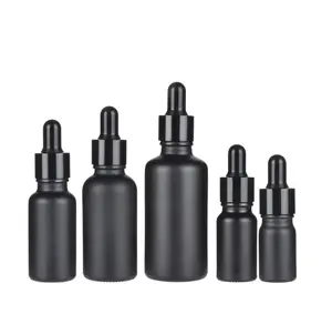 30ml Matte Black Glass Dropper Bottle Frost Black Essential Oil Bottle 1oz For Men's Skincare