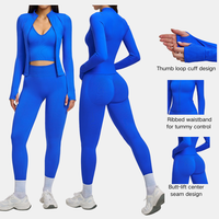Conjunto de yoga sin costuras para mujer, chaqueta con cremallera, pantalones cortos de cintura alta, leggings, levanta glúteos, ropa deportiva para gimnasio, entrenamiento, fitness.