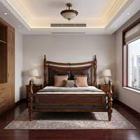 Lit en bois massif avec revêtement en cuir et pied de lit, taille King, marron, pour chambre principale et chambre d'amis