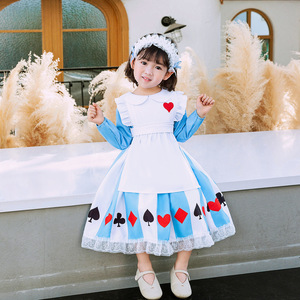 Robe de princesse d'Halloween pour petite fille, style classique, costume de cosplay Lolita, robe d'anime Alice avec coiffe - Product Image 2