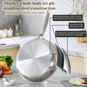 3 <strong>Layer</strong> 22CM Modern Stainless Steel No Coating Frying Pan Healthy Multi-Ply Clad Cookware Induction <strong>Compatible</strong> - Product Image 3