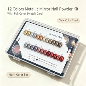 Kit de poudre à ongles effet miroir chromé métallique 12 couleurs, pigments bronze, or, argent avec nuancier et pinceaux applicateurs pour ongles - Product Image 3