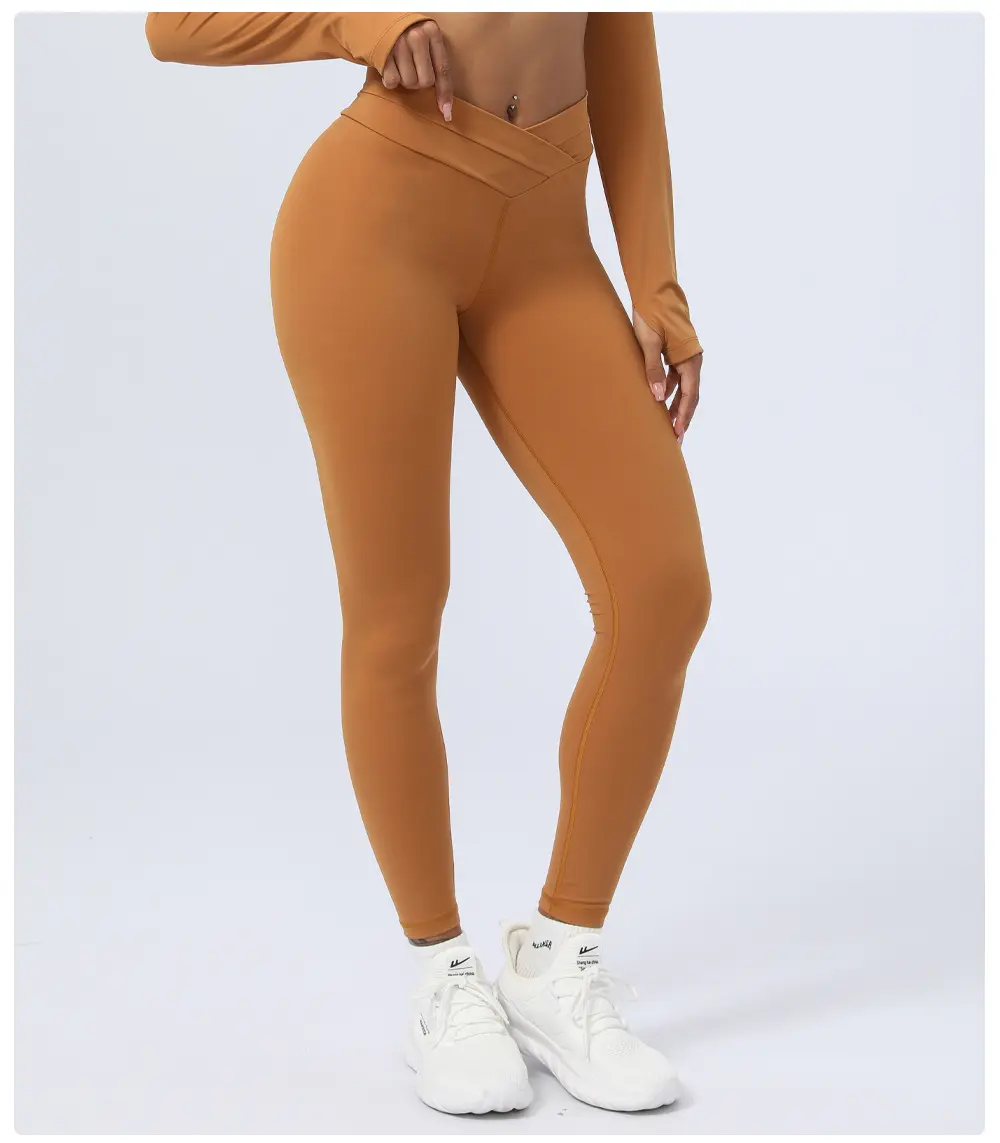 Calça de ioga de cintura alta para mulheres, leggings em forma de V, roupa fitness de elastano/nylon para levantar o bumbum, roupa de ginástica sólida e ativa, INS HOT