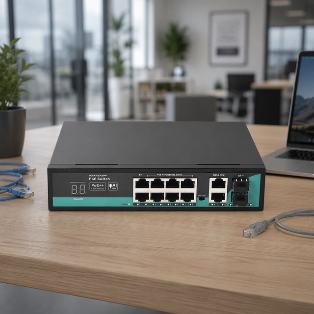 1.25G Gigabit Speed Fiber Optic Watchdog BT 60W 8GE+2GE+2SFP AI POE Switch with High Power 180W Budget