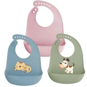 ผ้ากันเปื้อนซิลิโคนเนื้อนิ่มปรับได้สำหรับเด็กทารกทำความสะอาดง่ายดีไซน์กันน้ำพร้อมที่จับอาหารได้สะดวก - Product Image 2