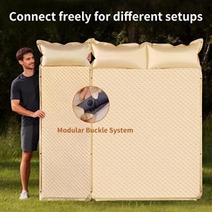 Beige Inflatable Camping Mat With Pillow Integrated Foldable Design Lightweight Portable Outdoor Sleeping <b>Pad</b> - Product Image 5