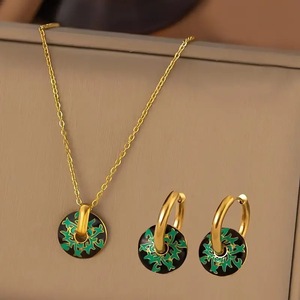 Custom bohémien New Palace stile retrò in acciaio al titanio orecchino collana di gioielli Set di colori gocciolanti ad olio <span class=keywords><strong>pittura</strong></span> <span class=keywords><strong>antica</strong></span> - Product Image 3