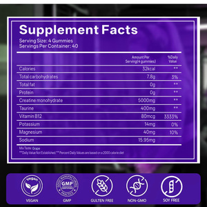 Gomitas de Creatina OEM al Por Mayor, Sabor Uva, 5g, para Fuerza Muscular, Pre-Entrenamiento, Atletas, Veganas, Sin Transgénicos, Sin Azúcar, Marca Privada - Product Image 3