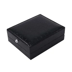 काले पु चमड़े कफ़लिंक बॉक्स मगरमच्छ पैटर्न मामले पुरुषों शर्ट कफ़लिंक ले जाने के मामले कफ लिंक फ्लिप कवर आयोजक बक्से