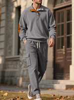 PASUXI 2026 Costume de travail sportif vintage pour homme, décontracté, grande taille, 2 pièces, col rabattu, manches longues, couleur unie, respirant