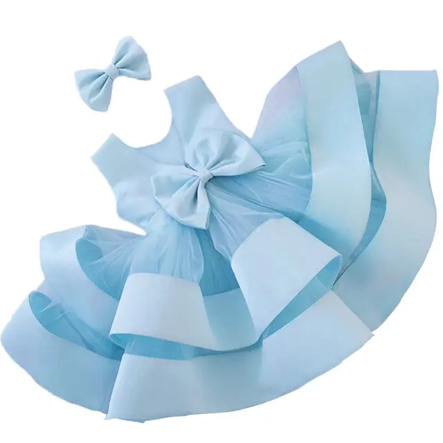 Ball Gown Dress Kids Baby Girl Dress Kids Summer Mini Frock First Communion Clothing Satin Flower Girl Dress