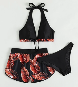 Costume da Bagno Donna 3 Pezzi con Laccetti Frontali, <span class=keywords><strong>Sexy</strong></span>, 10 Colori, Pantaloncino Corto, Abbigliamento da Spiaggia, Collezione 2022 - Product Image 5
