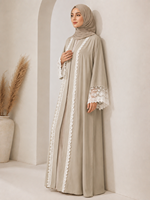 Abaya ouverte Nida de qualité supérieure avec dentelle blanche, couleurs printemps-été, pour femmes musulmanes.