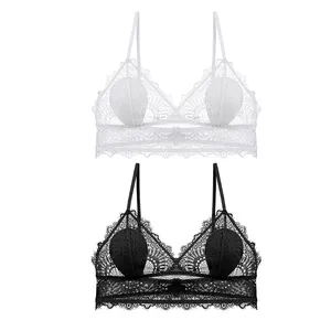 Hot Fashion Sexy Lace Bra Women Deep V Embroidery Transparent Underwear Floral Knitted Lingerie Breathable Small Size Bra