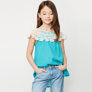 Vêtements d'été pour enfants, t-shirt sans manches à col en dentelle bicolore pour enfants, fabricant Bangladesh - Product Image 3
