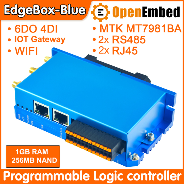 OpenEmbed PLC Mini Smart Controller Edgebox-blue VPN Router & Edge Gateway 2*RS485 4G LTE WiFi6 for PLC Programming Controller