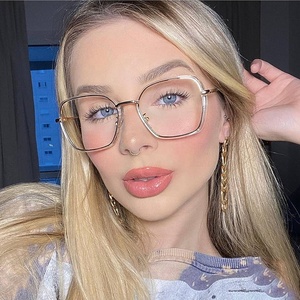 Gafas <span class=keywords><strong>Retro</strong></span> de primavera para piernas, gafas personalizadas para miopía con luz azul, gafas lisas, lentes transparentes, monturas cuadradas de gran tamaño para gafas - Product Image 1