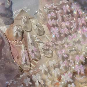 Autocollant pour ongles en ruban de soie rose argenté 5D, nœud papillon, ruban de soie en relief, auto-adhésif, Y2K, décalcomanie pour ongles, décoration - Product Image 5