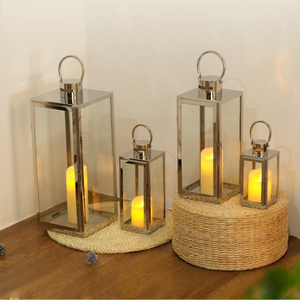 Chandelier de sol carré <span class=keywords><strong>en</strong></span> acier inoxydable de style europé<span class=keywords><strong>en</strong></span>, fait main, coupe-vent, avec bougie électronique pour la décoration de la maison - Product Image 6