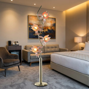 Contemporary Art Lotus <b>Floor</b> <b>Lamp</b> 4-Head Flower Design Golden S Pole Warm Light for Villa Soft Furnishing - Product Image 1