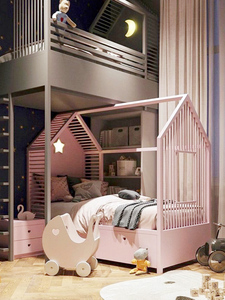Lit superposé décalé en forme de maison d'arbre minimaliste, lit discret pour frère et sœur dans les petits appartements - Product Image 2