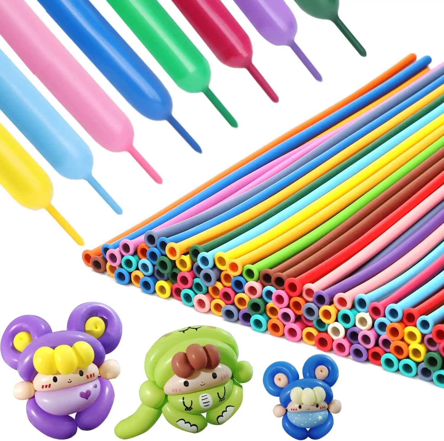 JYAO 100 Pcs Long Skinny Rainbow Twisting Animal Balloons Assorted Color Latex Balloon