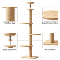 Arbre à chat moderne, grand, réglable, du sol au plafond, en bois écologique, facile à assembler, tour griffoir pour chat