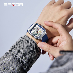 Reloj de Cuarzo Cuadrado para Hombre Sanda 9085, Caja de Aleación de Zinc de 42 mm, Correa de Malla de Acero Inoxidable, Resistente al Agua 5 ATM, Esfera Analógica - Product Image 6