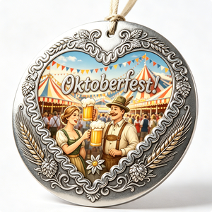 Badge circulaire en alliage de zinc plaqué argent pour l'Oktoberfest avec motif en relief, décoration traditionnelle pour les fêtes, cadeau - Product Image 1