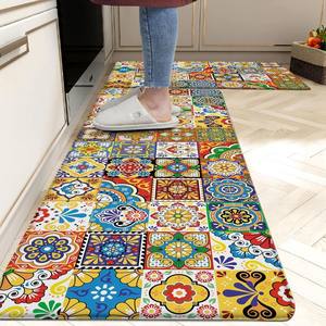 Ensemble de tapis de cuisine en velours cristal, rectangulaire, patchwork, antidérapant, en fibre de polyester, lavable en machine, fin, 0,2 à 0,4 pouces - Product Image 4