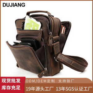 Bolso cruzado de cuero genuino para hombre, bolso de hombro multifuncional de gran capacidad, uso diario, color sólido - Product Image 5