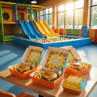 Boîte à hamburger personnalisée en gros avec motif de dessin animé, conteneur à emporter végétalien pour la restauration rapide et les repas pour enfants