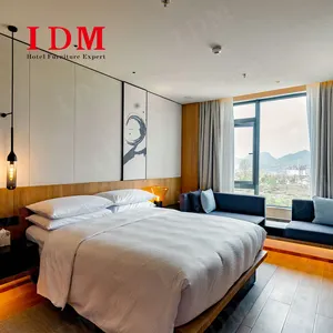 Conjuntos de móveis de quarto de hotel 5 estrelas modernos personalizados direto da fábrica, móveis de madeira para apartamentos e vilas com design 3D