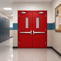 Porte en acier à double battant certifiée WH, résistante au feu pendant 3 heures, avec barre anti-panique, porte métallique d'évacuation d'urgence pour bâtiment commercial