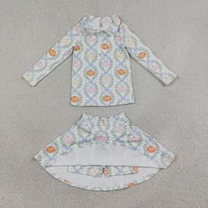 Conjuntos de ropa de otoño para bebés y niñas, camisetas de manga larga con lazos de calabazas, pantalones Skort - Product Image 2