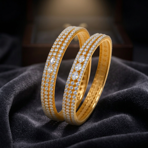 Ensemble de bracelets en laiton plaqué or de luxe avec micro-pavés de zirconiums cubiques, bijoux de mariée indiens pour femmes - Product Image 3